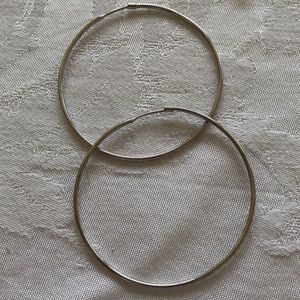 14K White Gold Overlay Thin Extra Large Wire Hoop